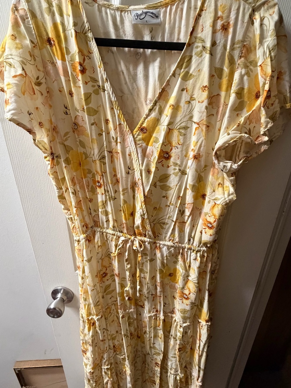 Yellow Floral Midi Dress - Wrap Front with Tie Waist